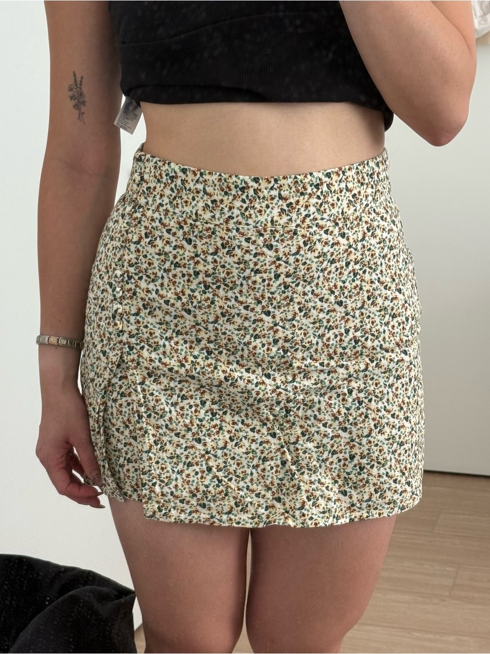 Zara Floral Cream Mini Skort with Green and Brown Accents